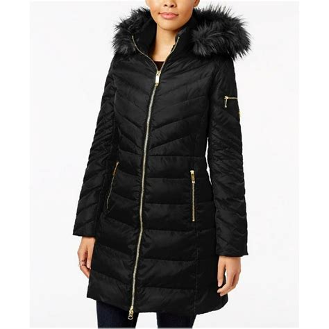 michael michael kors faux fur trim maxi puffer coat|Michael Kors navy puffer coat.